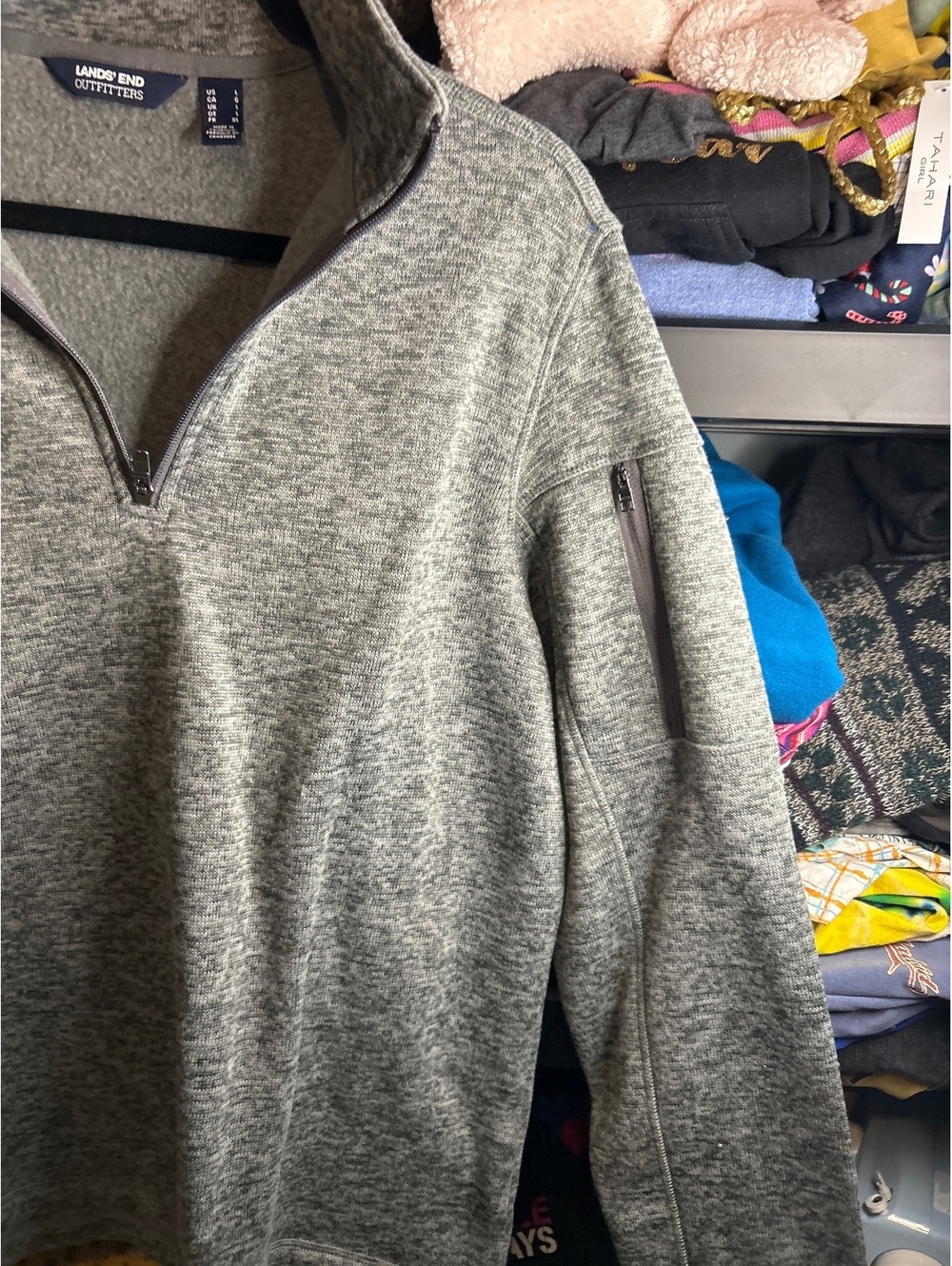 Lands' End Outfitter Gray Pullover Fleece Sweater Size XL